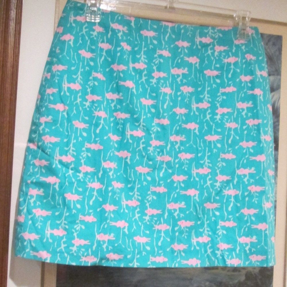 Vintage Lilly Pulitzer Fishy Print Colorful Blue Pink Cotton Retro Skirt size 2